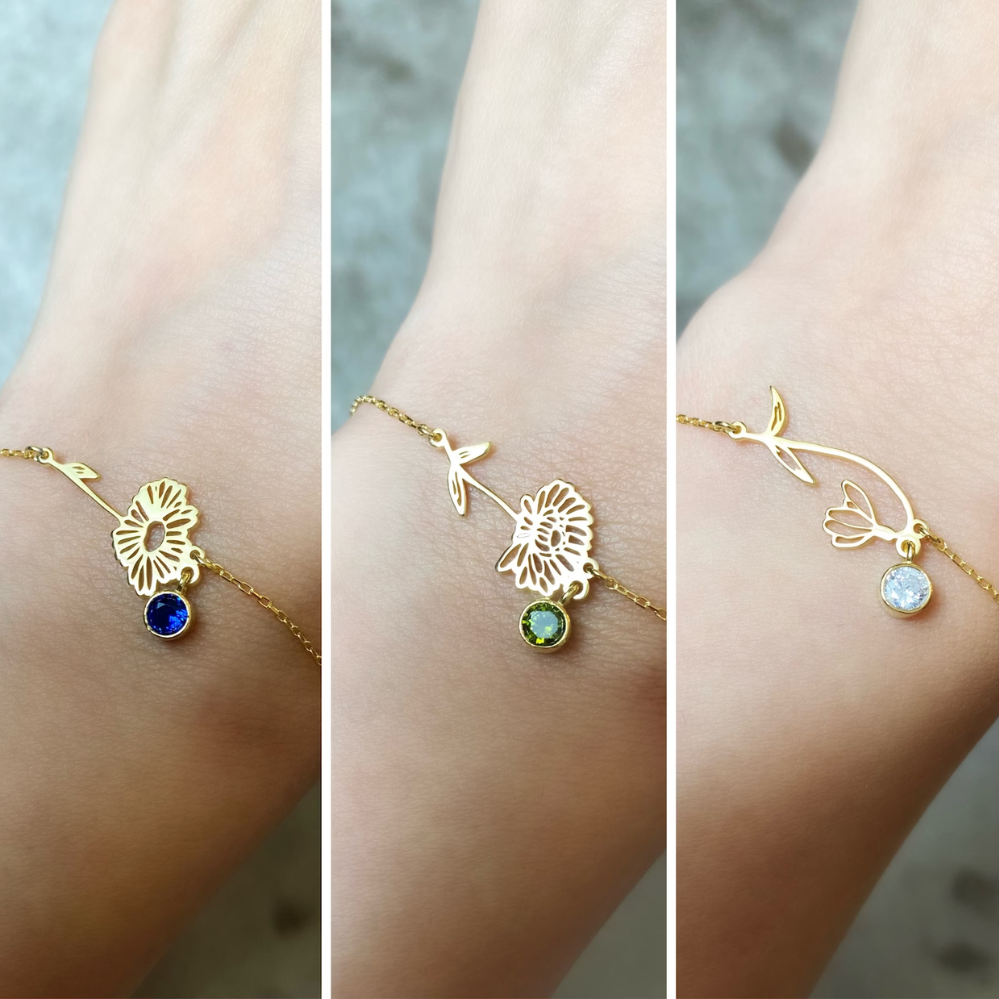 Birthday flower bracelet - Bracelet featuring birthstone and flower