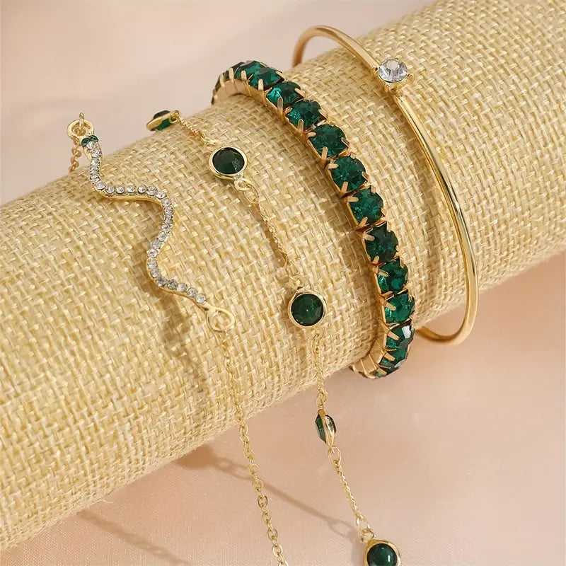 Camille – Set of Stylish Bracelets with Green Stones