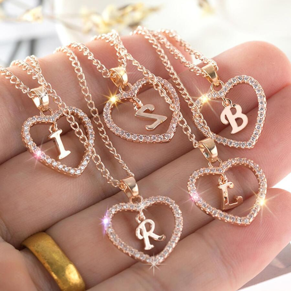 Crystal Letter Heart Necklace - Necklace Featuring Heart Letter Pendant