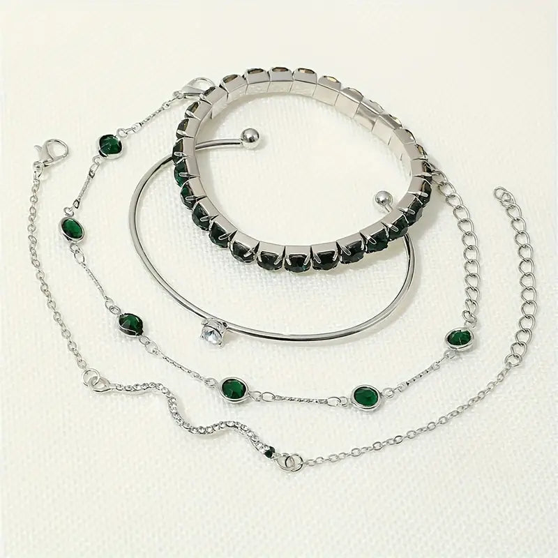 Camille – Set of Stylish Bracelets with Green Stones