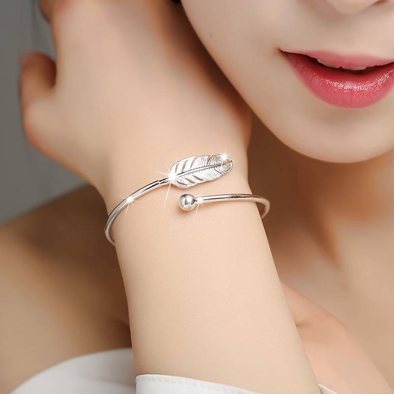 Silver Feather Bracelet - Feather Bangle