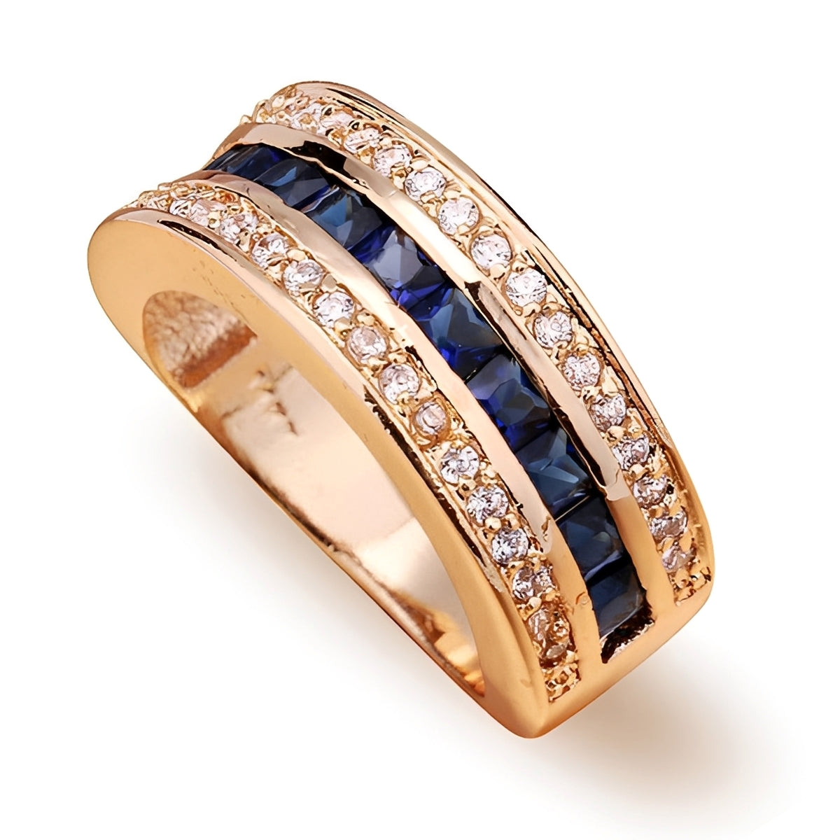 Ronan – Men's square ring featuring crystals & gold-plated sapphire