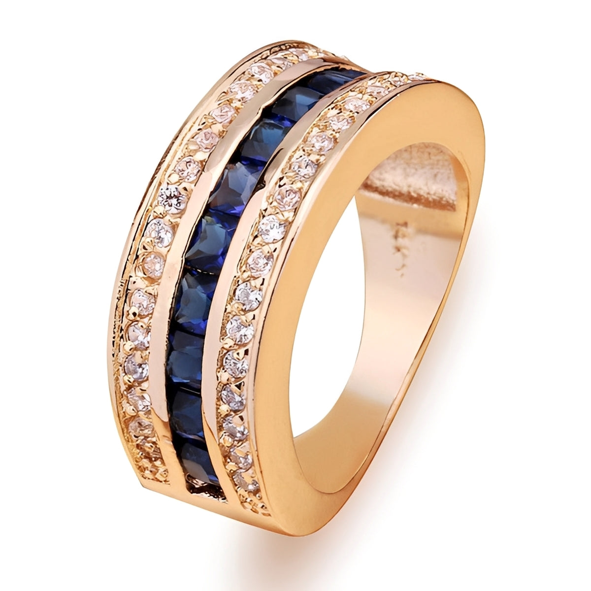 Ronan – Men's square ring featuring crystals & gold-plated sapphire