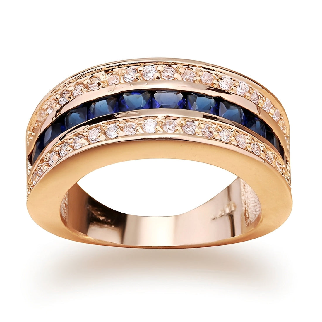 Ronan – Men's square ring featuring crystals & gold-plated sapphire