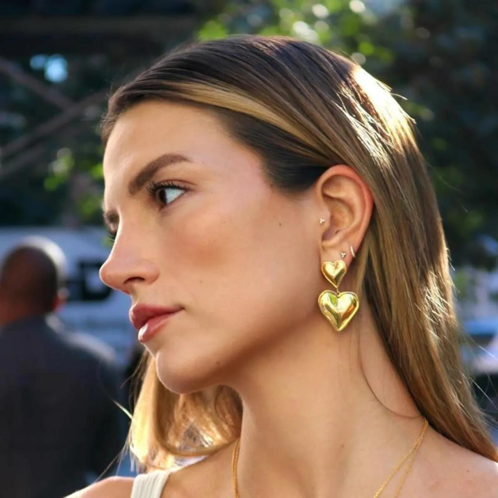 Double Heart Statement Earrings - Earrings with Two Hearts
