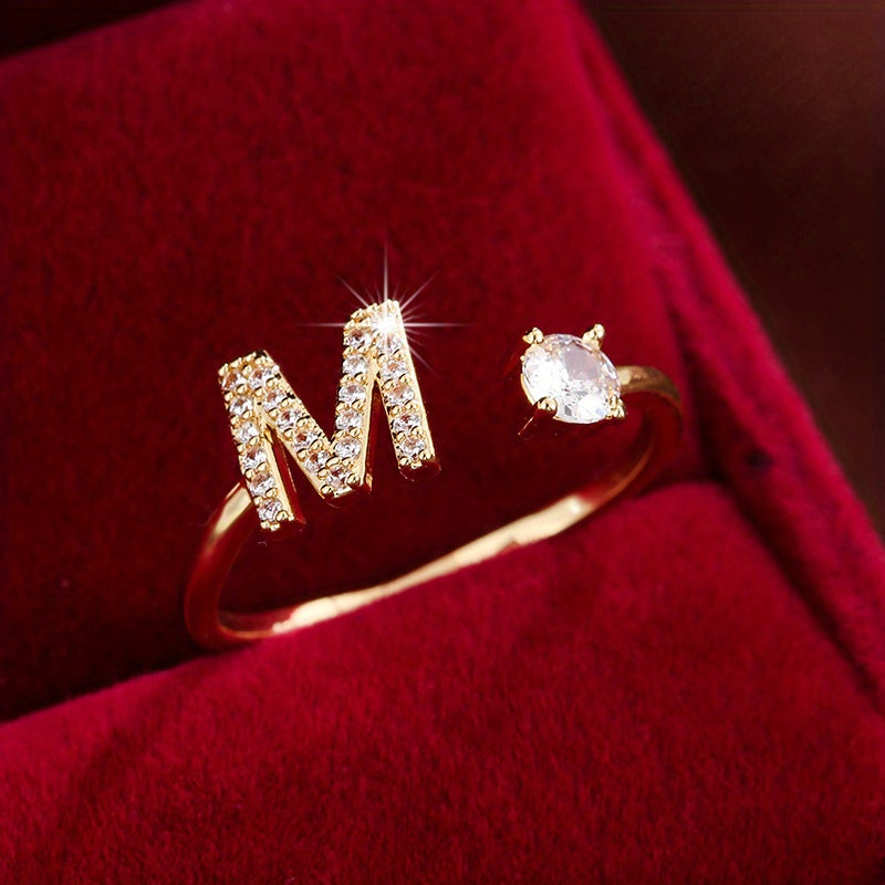 Nova – Modern Open Ring with Initial and Zirconia