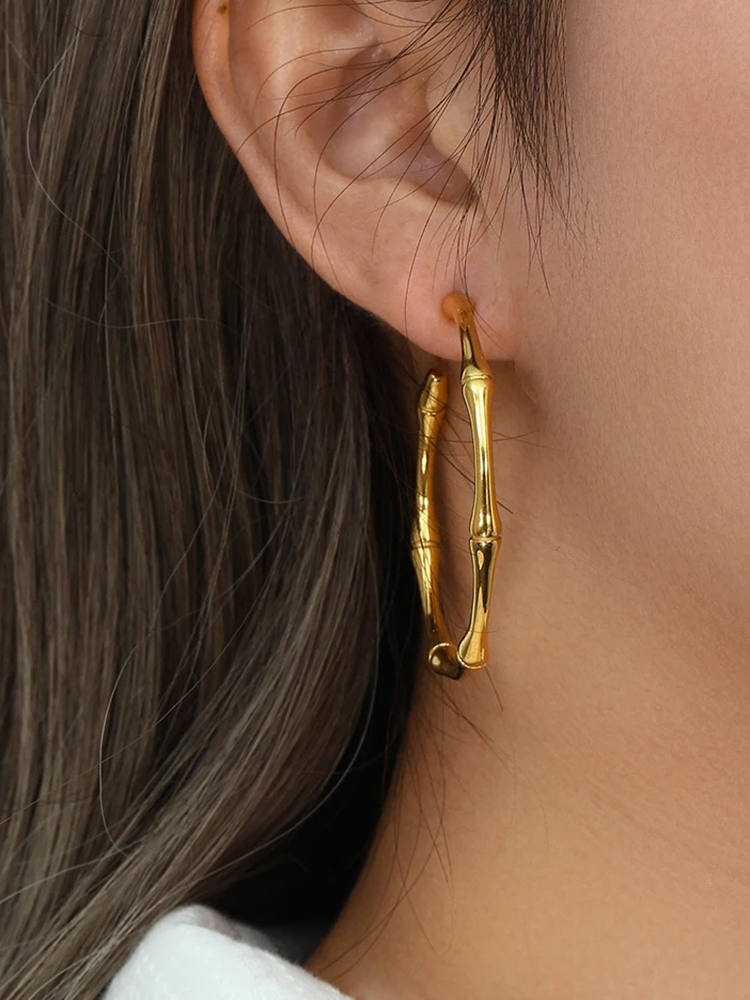 Alice – Bamboo Hoop Earrings Gold