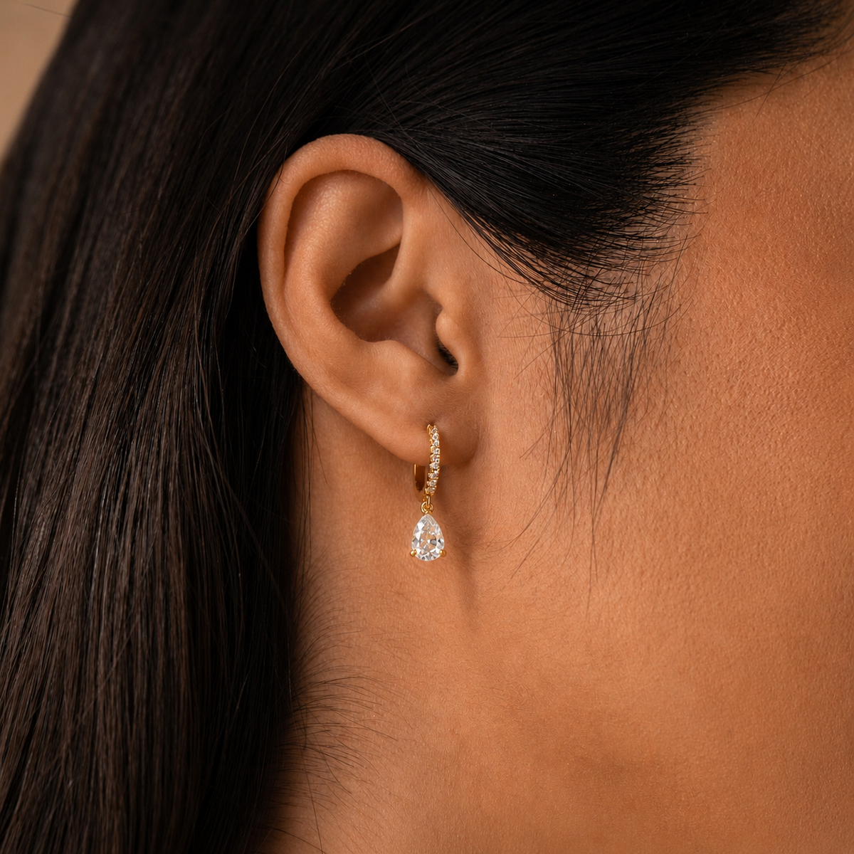 Birthstone Drop Huggies - Rhinestone Earrings