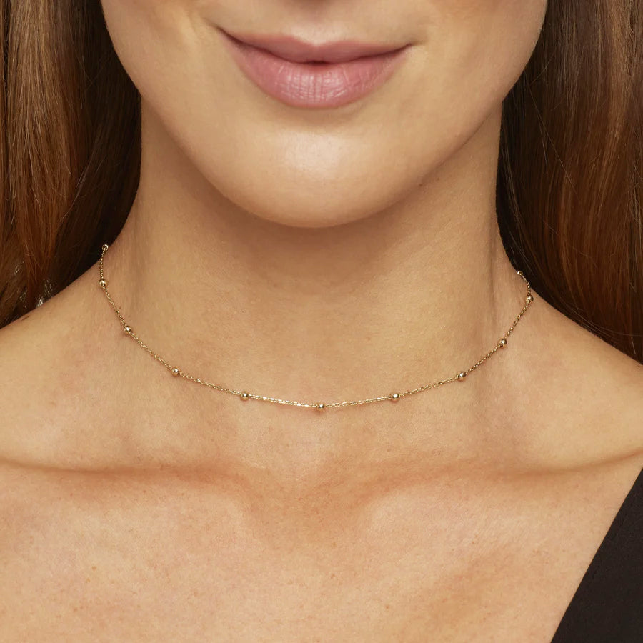 Ball Necklace Featuring Inlays - Necklace with Round Pearls