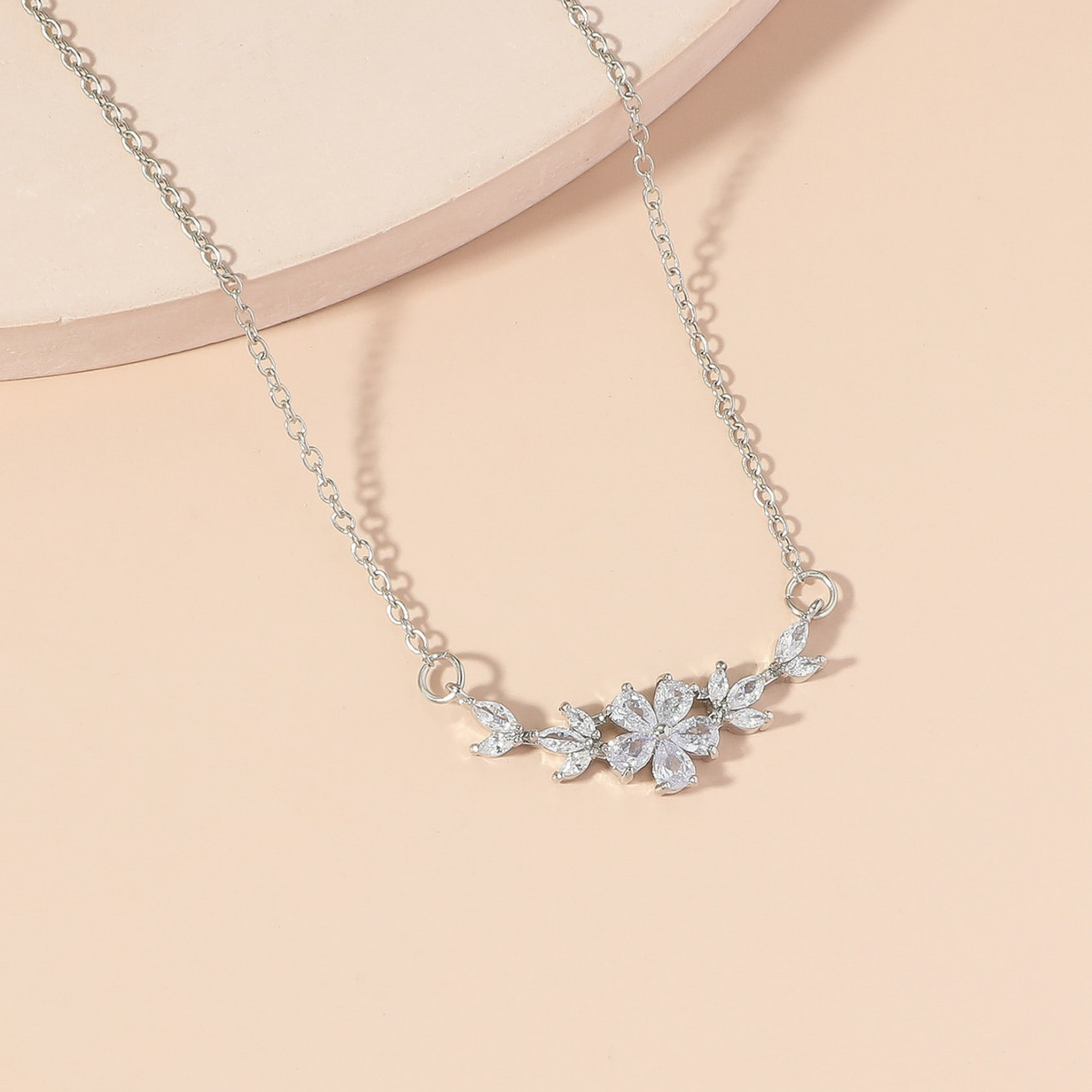 Flower Charm Necklace - Zirconia Bloom Necklace