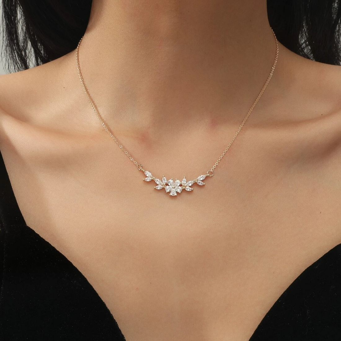 Flower Charm Necklace - Zirconia Bloom Necklace
