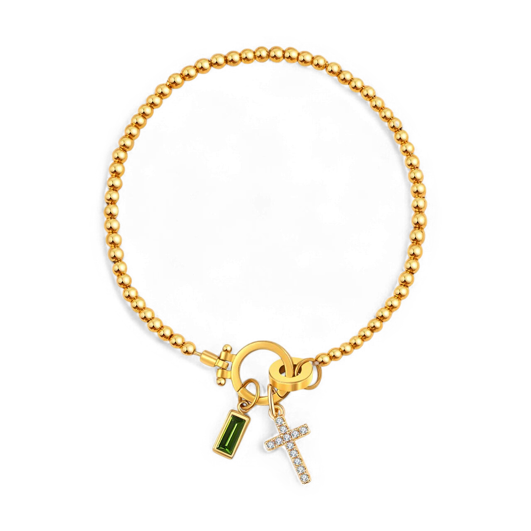 Eli – Birthstone Bracelet with Cross Pendant
