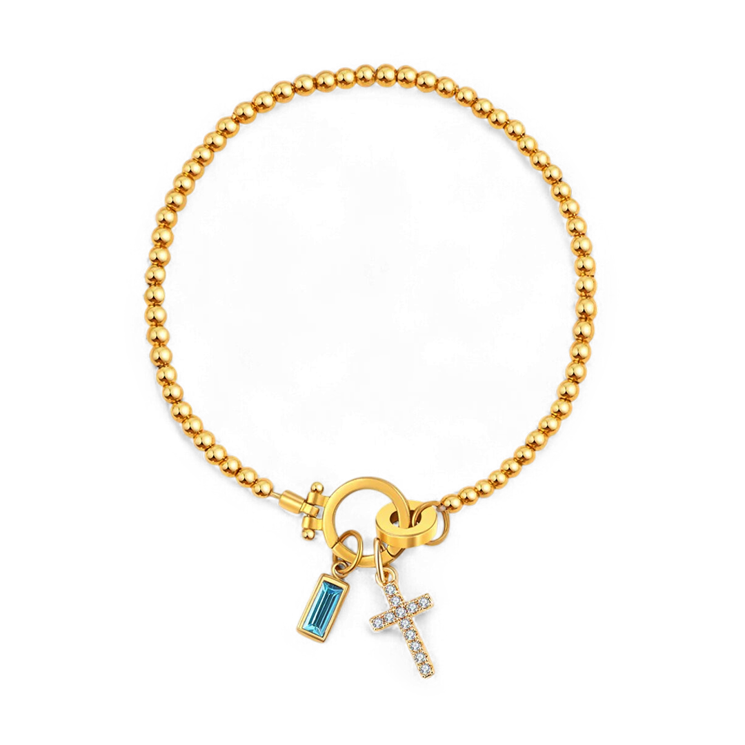 Eli – Birthstone Bracelet with Cross Pendant