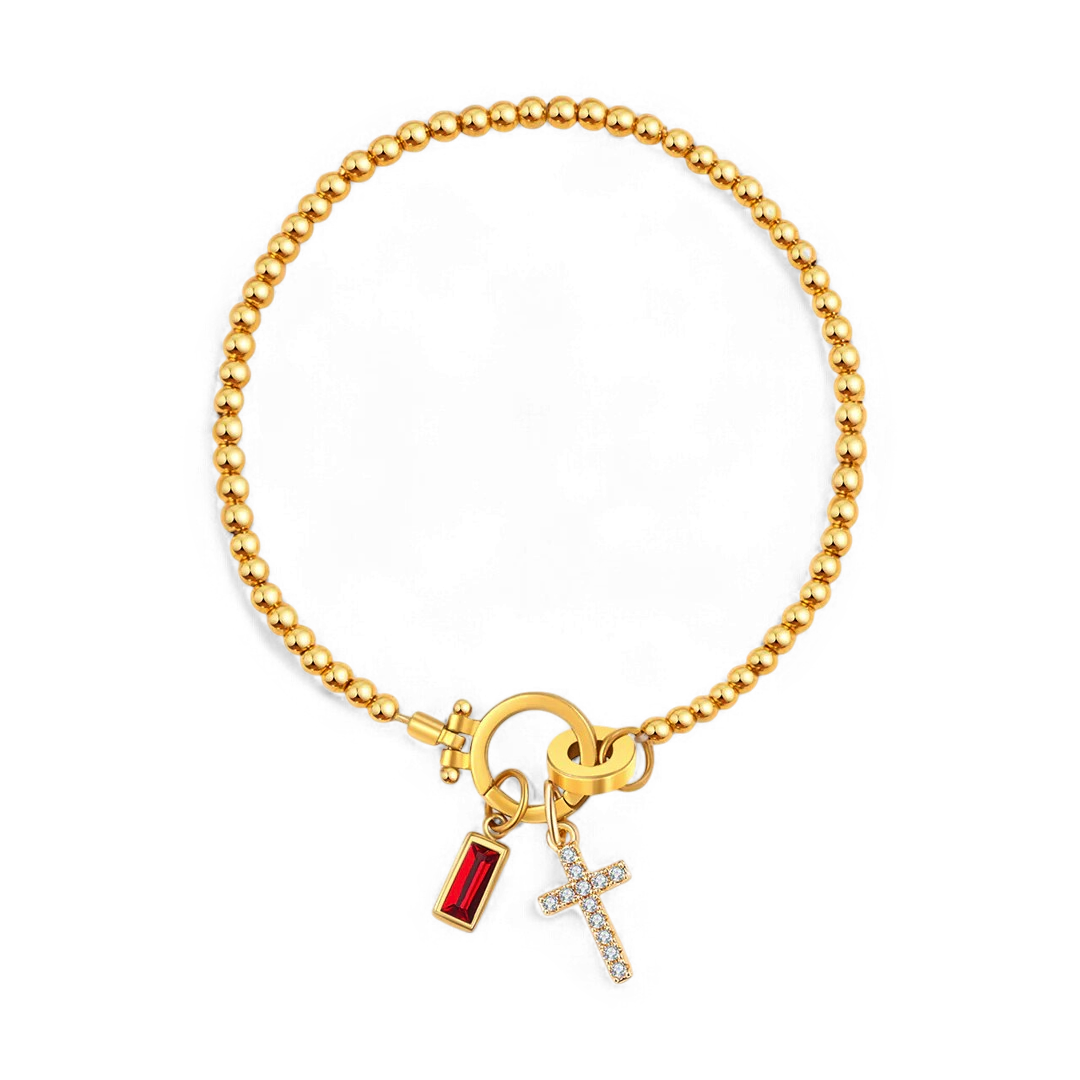 Eli – Birthstone Bracelet with Cross Pendant