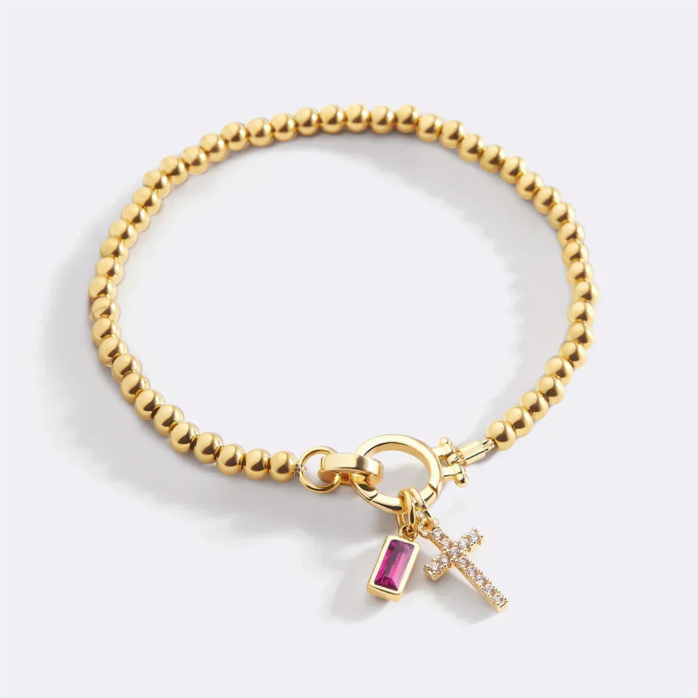 Eli – Birthstone Bracelet with Cross Pendant