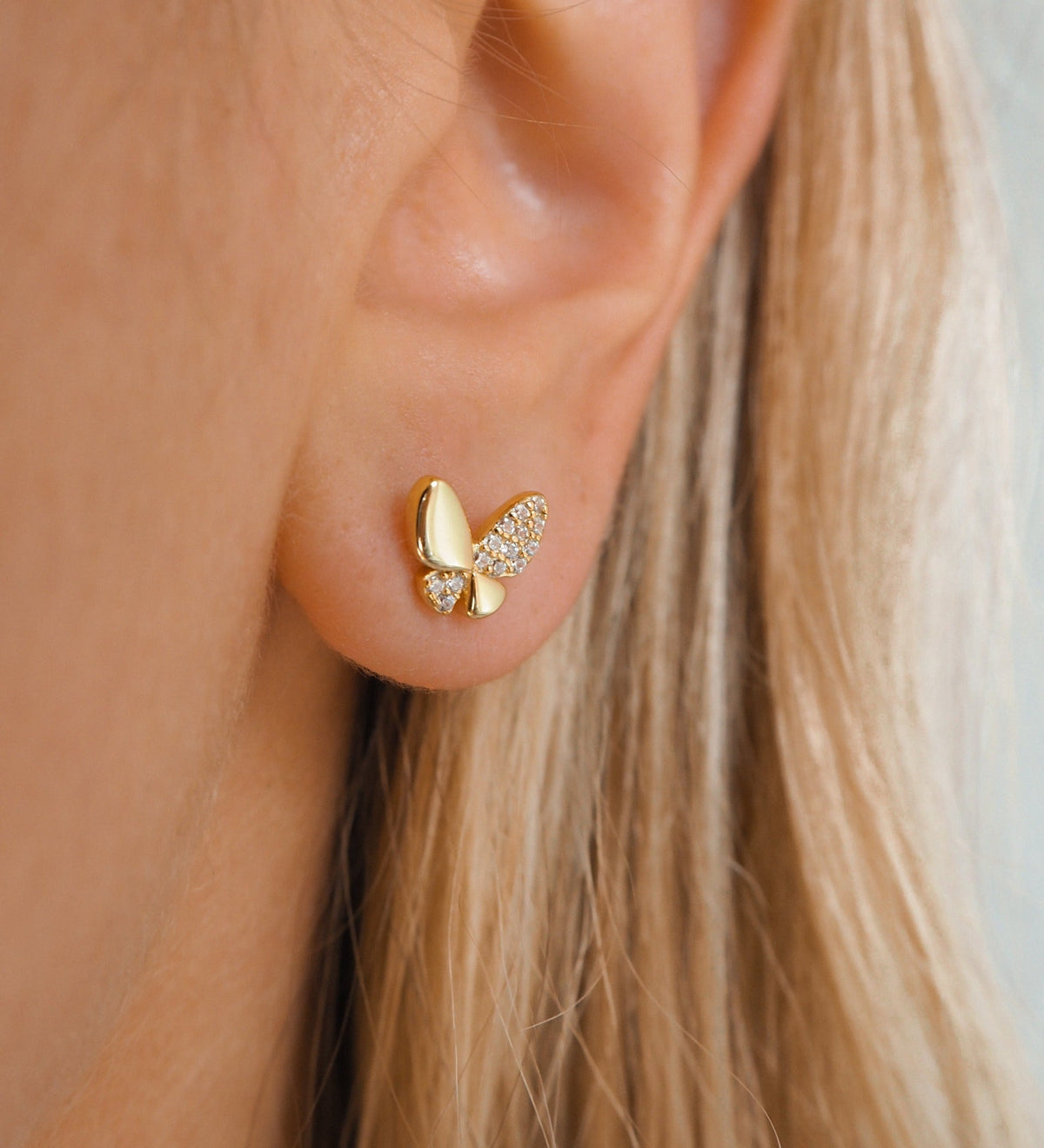 Pave Crystal Butterfly Ear Studs