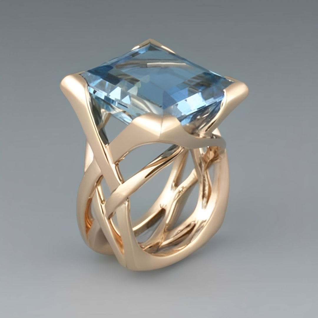 Melina – Vintage Ring in Rose Gold with Blue Zircon