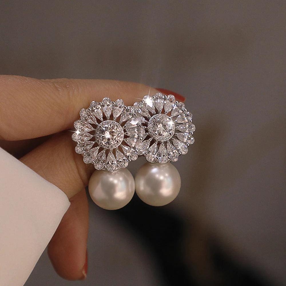 Fiona – Earrings featuring Pearl and Zircon for Women