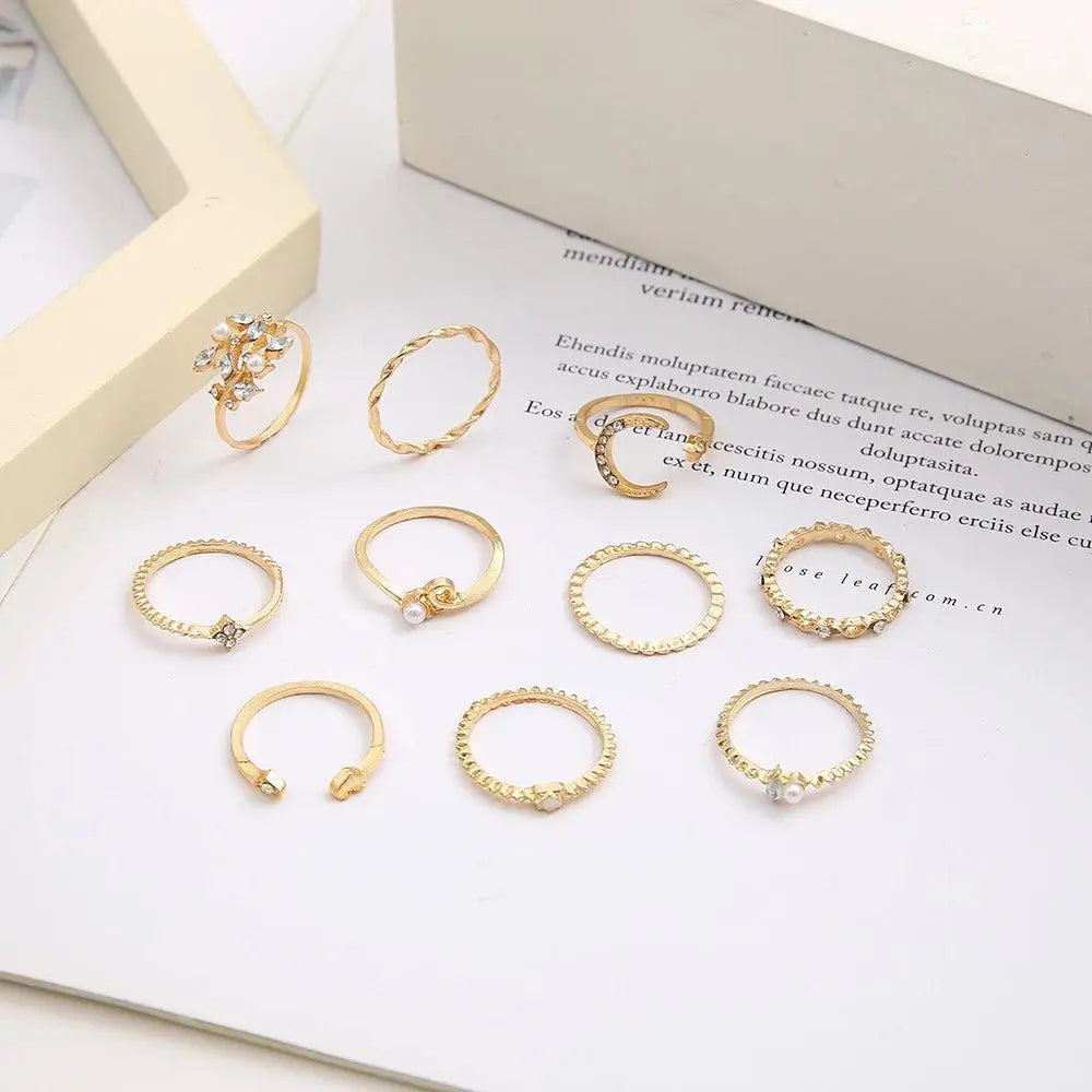 Savana – Set of 10 Boho Rings in Silver and Gold Shades