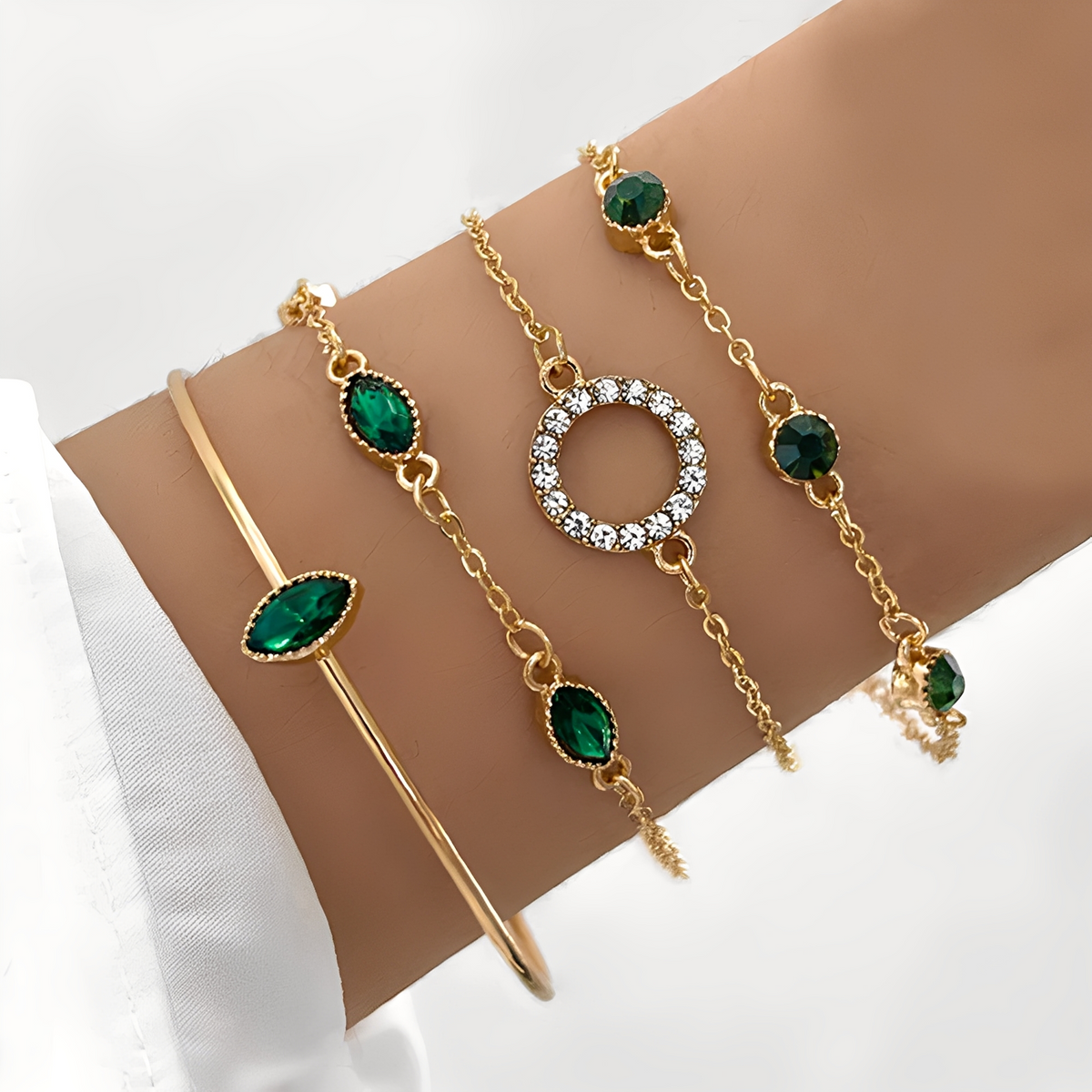 Maelis – Set of Bracelets Enhanced with Green Crystals