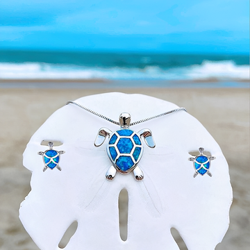 Kailea – Turtle Jewelry Set Crafted from Opal and Silver (Necklace + Earrings)