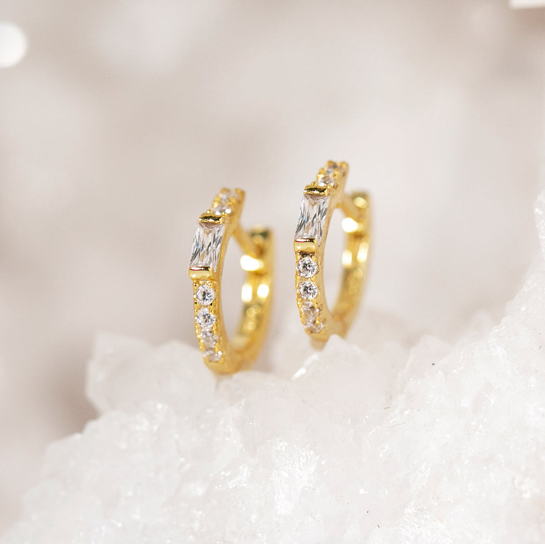 Baguette Earrings Featuring White Crystals
