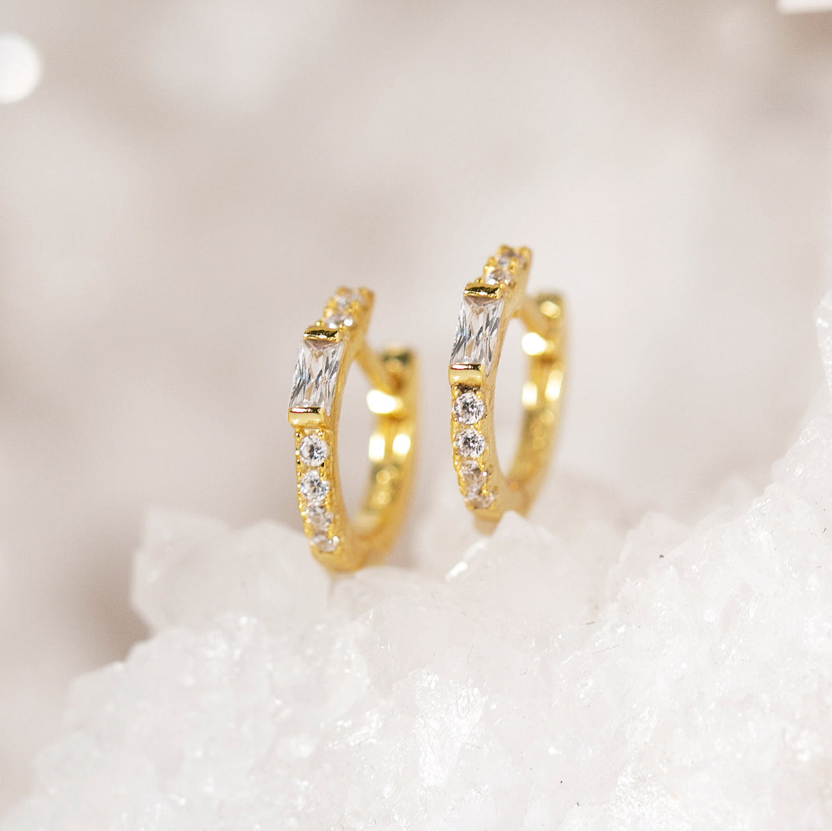 Baguette Earrings Featuring White Crystals