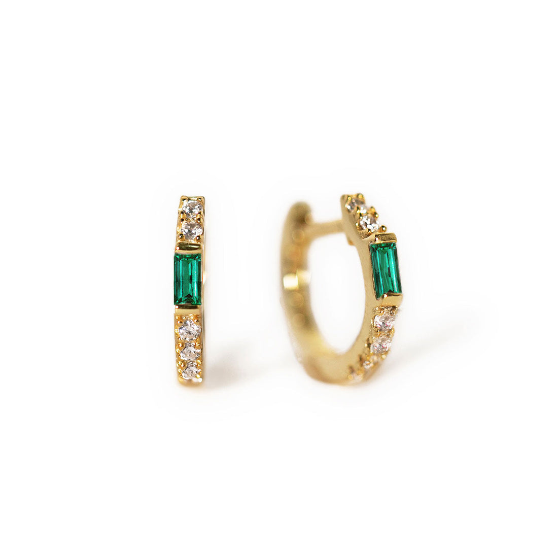 Baguette Gemstone Huggie Earrings