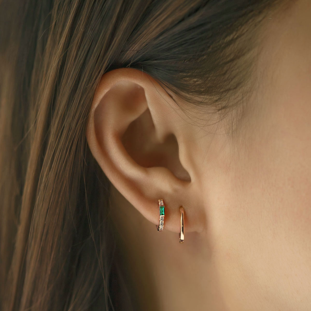 Baguette Gemstone Huggie Earrings