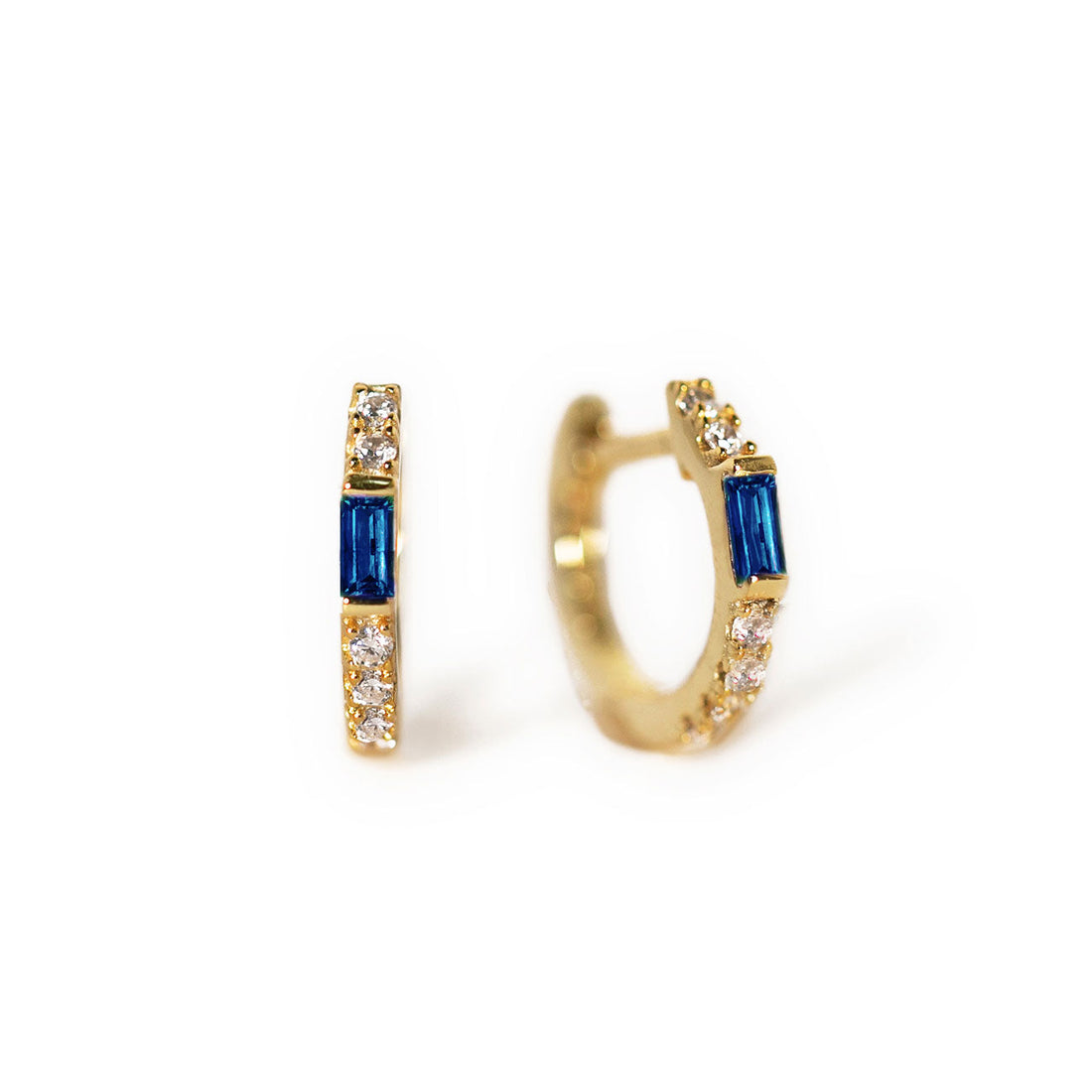 Baguette Huggie Earrings (Blue Sapphire)