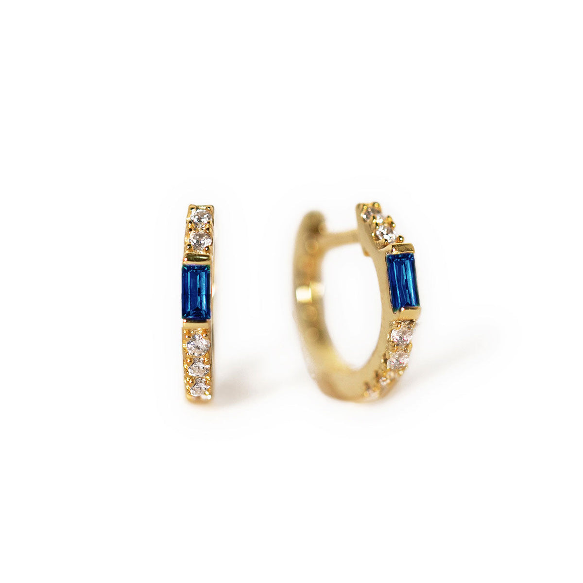 Baguette Huggie Earrings (Blue Sapphire)