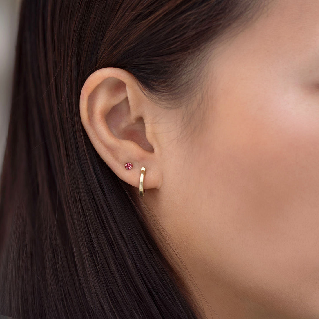 Small Stud Earrings featuring Birthstone (Ruby)