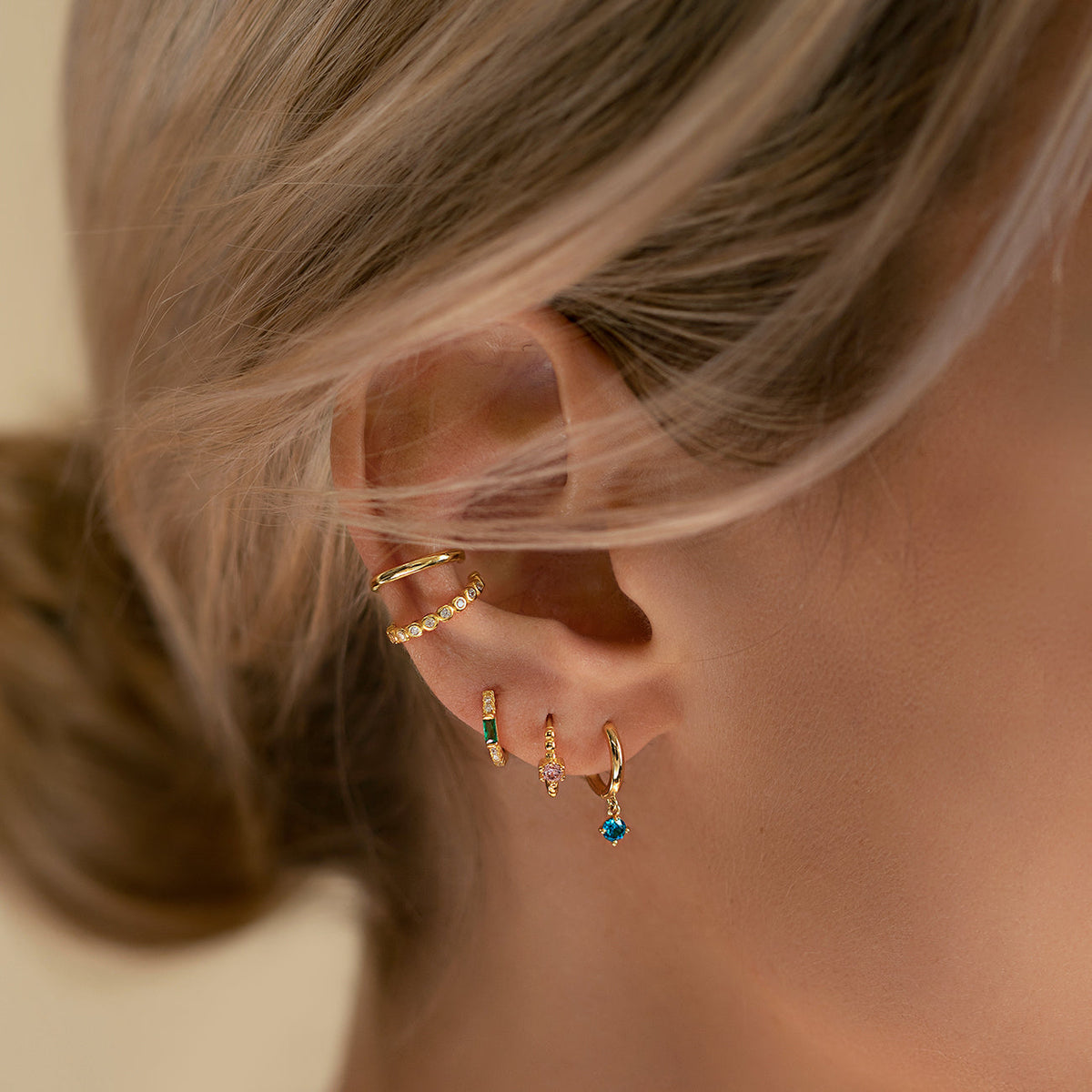 Baguette Gemstone Huggie Earrings