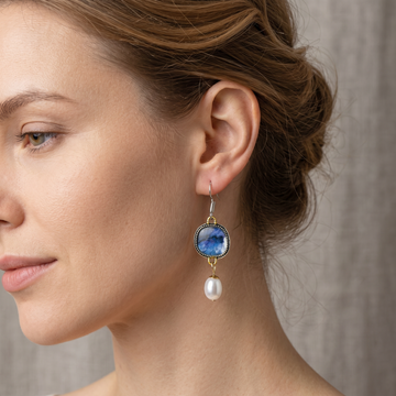 Maelis – Vintage Earrings featuring Blue Stones and Pearls