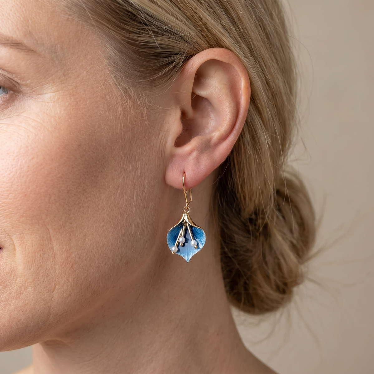 Yara – Blue Lotus Earrings from Vintage Metal