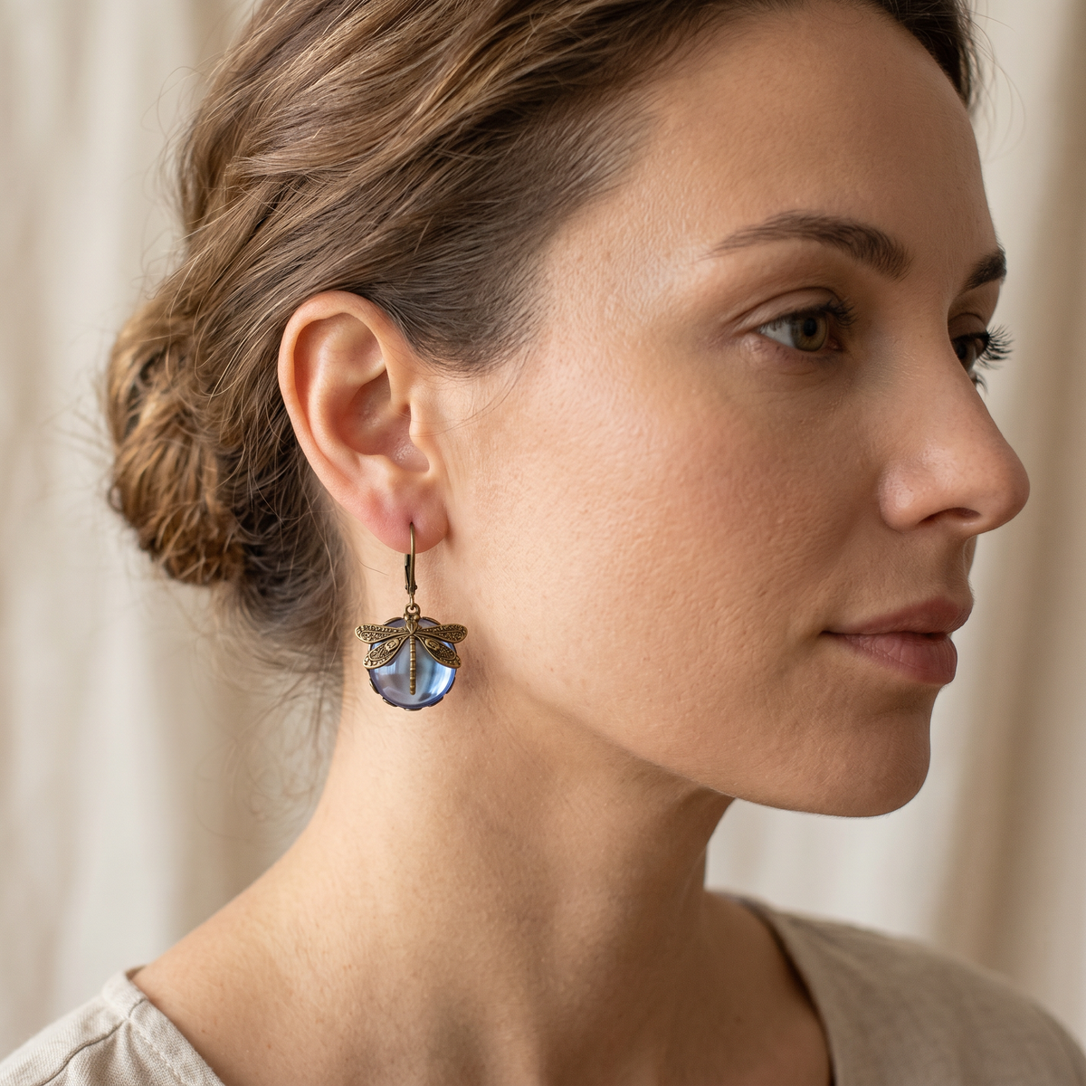 Elowen – Dragonfly Earrings in Antique Gold Design