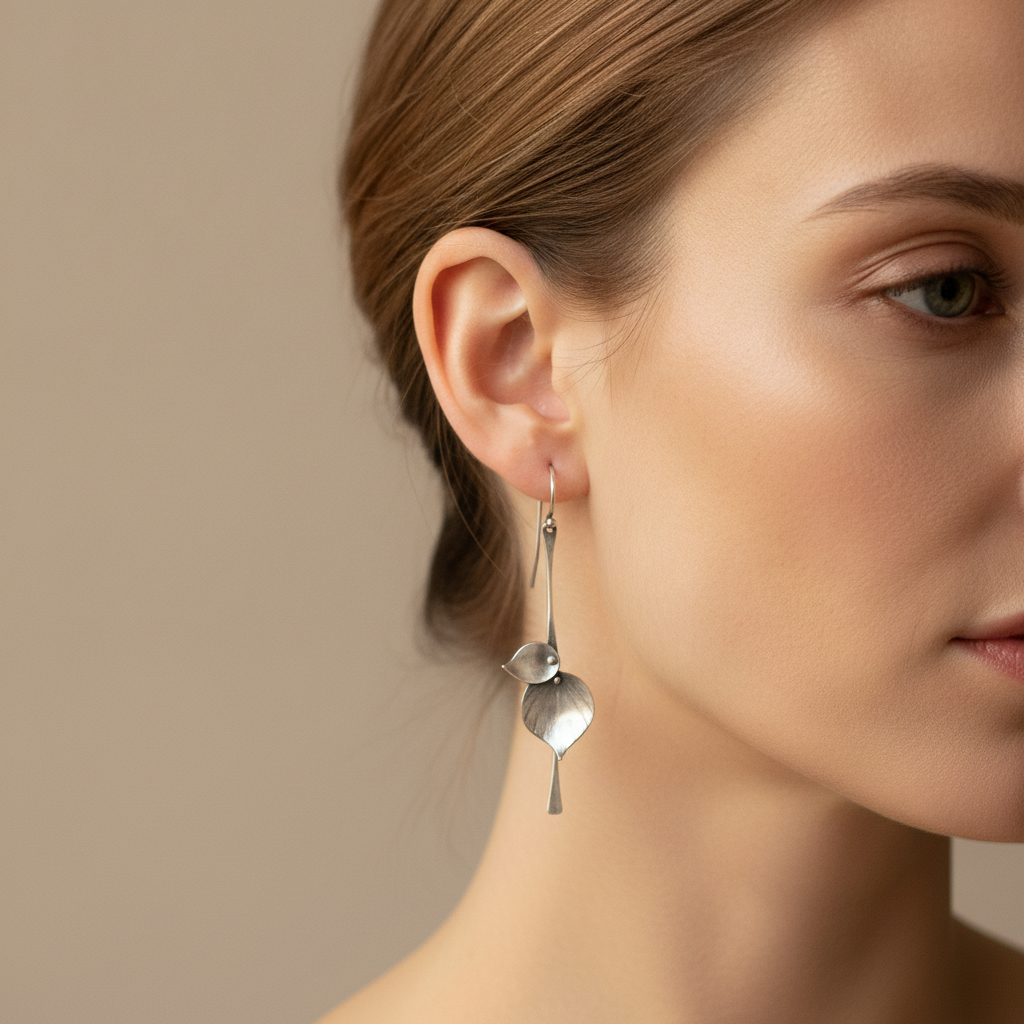 Alira – Vintage Leaf Earrings in Silver