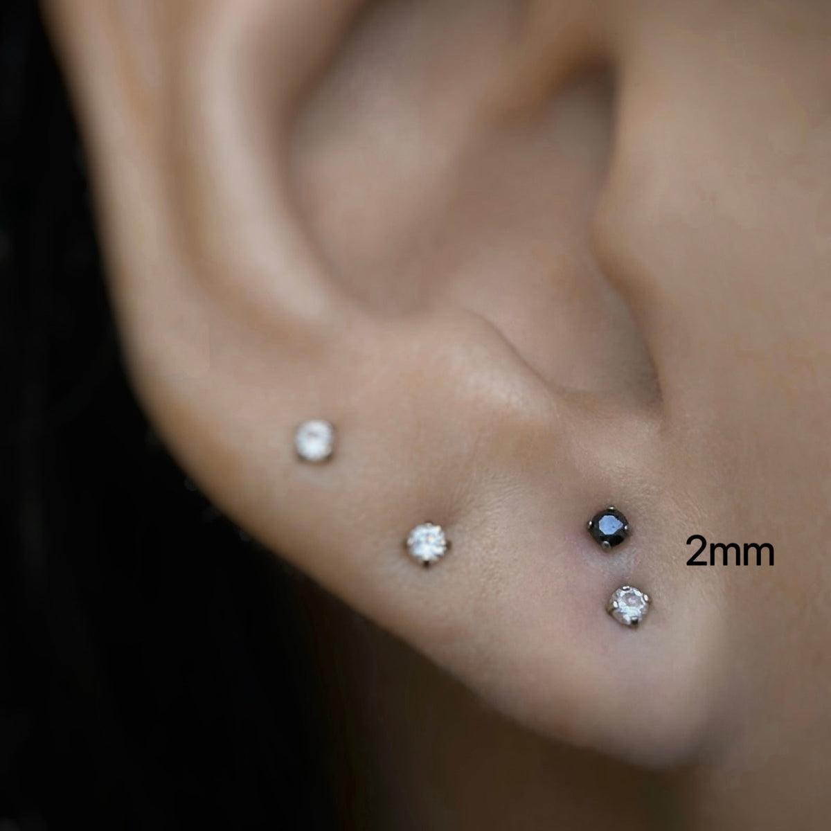 2mm CZ earrings without threads and flat back