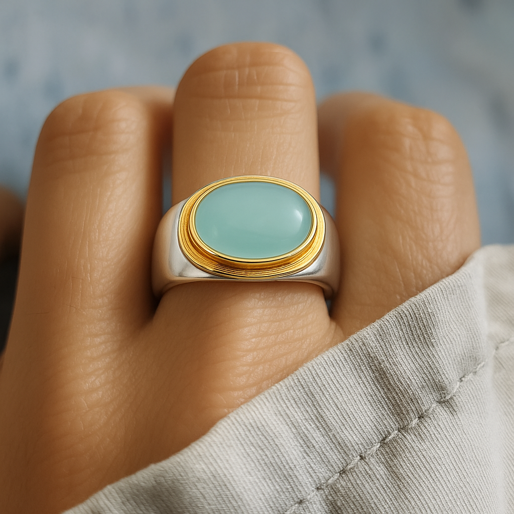 Gabi – Retro ring featuring green moonstone