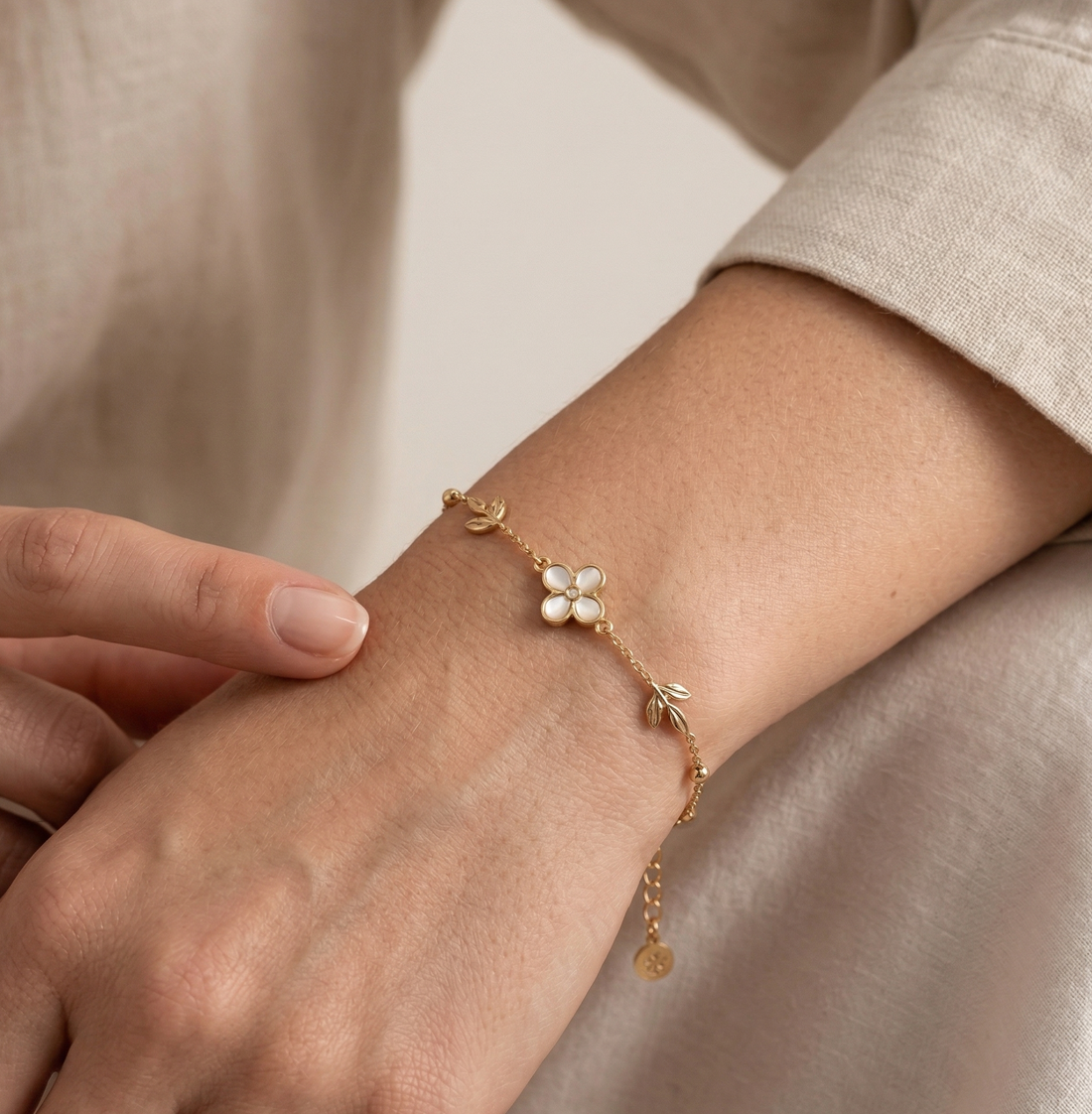 Gold Stainless Steel Flower Bracelet