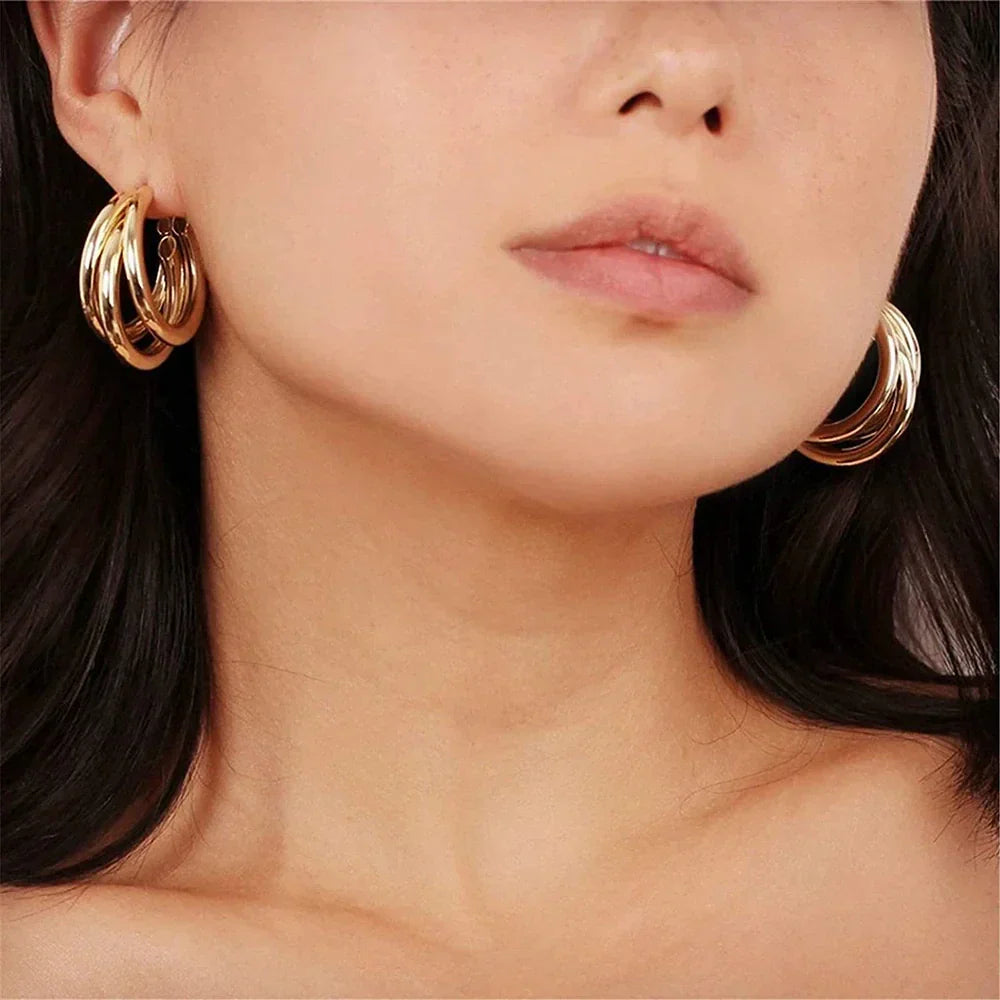 Triple Ring Earring - 3 Golden Ring Earrings
