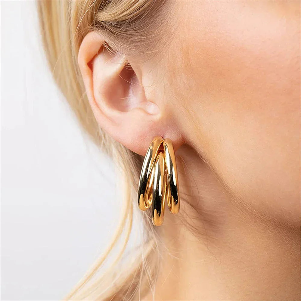 Triple Ring Earring - 3 Golden Ring Earrings