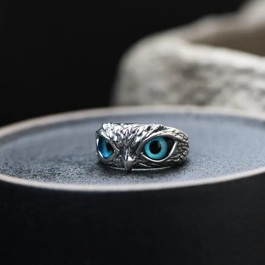 Happy Owl – Artisan Silver Ring with Opal Glow