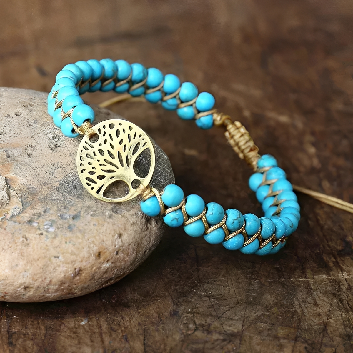 Arboréa – Handcrafted Tree of Life Bracelet Featuring Turquoise