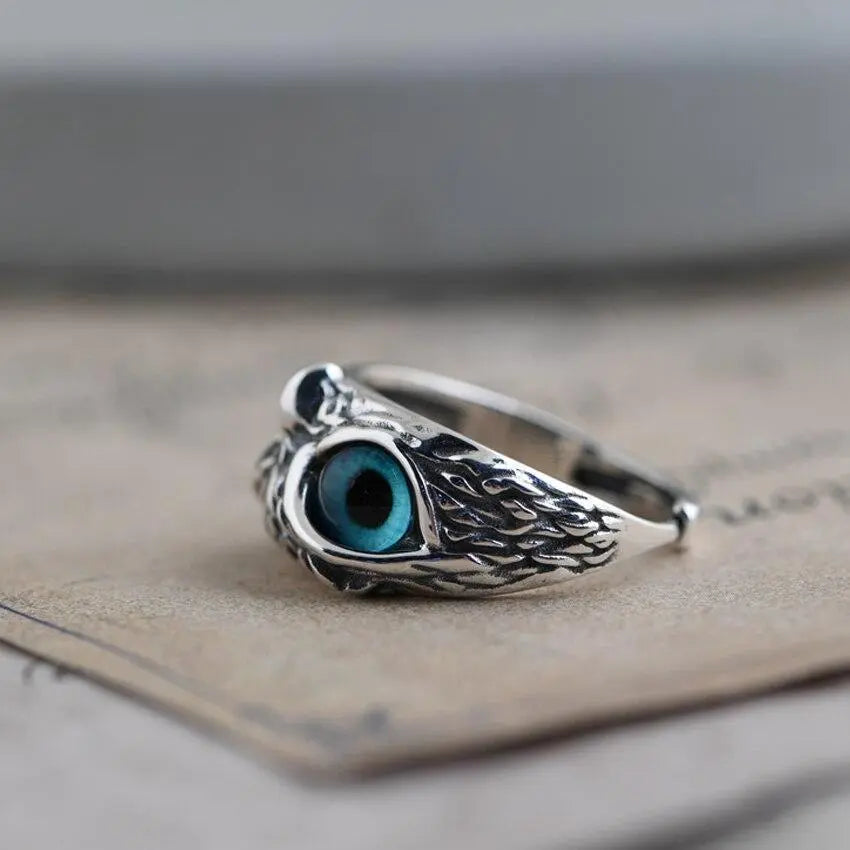 Happy Owl – Artisan Silver Ring with Opal Glow
