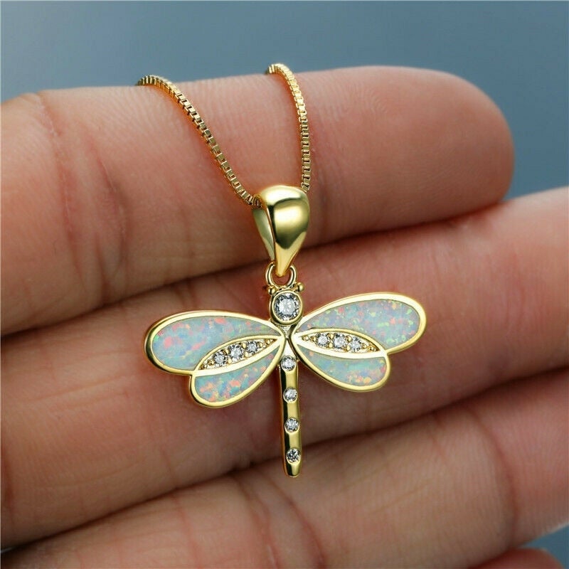 Siena – Necklace Featuring Dragonfly in Gold and Opal