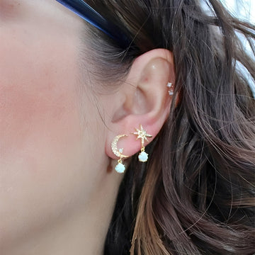 Astra – Golden Earrings Moon & Star in Opal