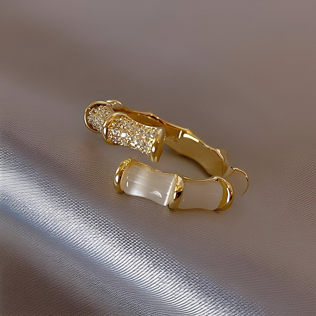 Lysiane – Adjustable Ring with Bamboo Design in Gold