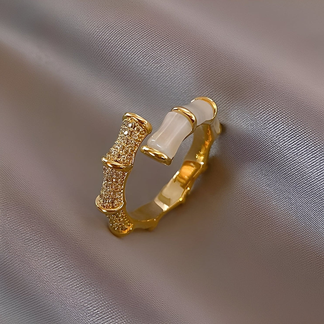 Lysiane – Adjustable Ring with Bamboo Design in Gold