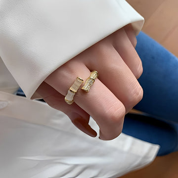 Lysiane – Adjustable Ring with Bamboo Design in Gold